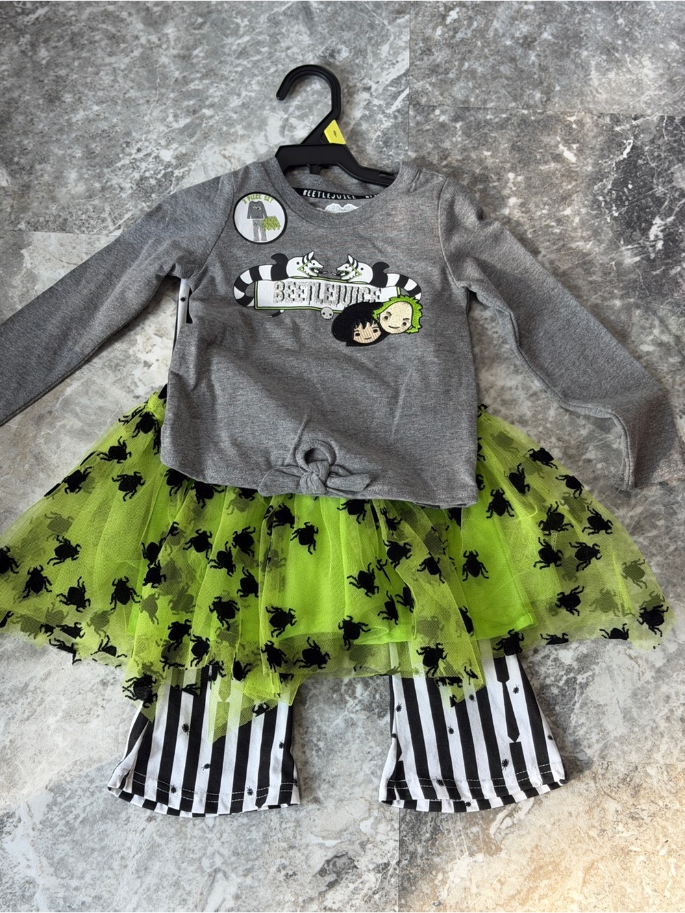NWT Beetlejuice Girls 3T 3-Piece Tutu Halloween Outfit Set 2T 3T
